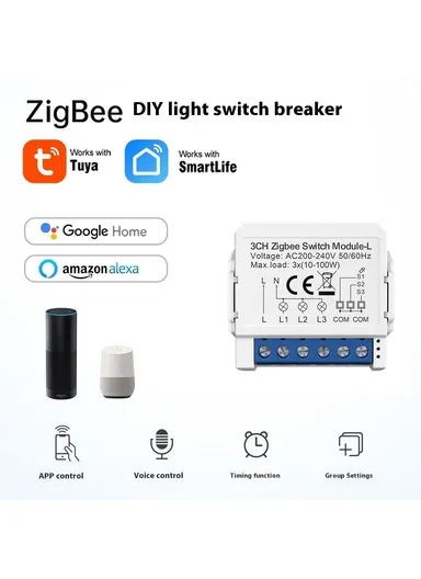 3 Gang Zigbee 3.0 Smart Circuit Breaker Tuya Switch Module Single Live Wire Control LZWSM16 - 3 Channel