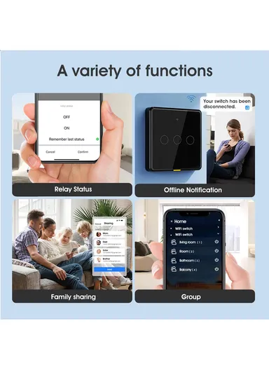 2 Gang WiFi+433 Dual Mode Touch Smart Switch Tuya APP Voice Control Wall Light Switch, EU Plug MG-KG110 - Black / 2 Channel