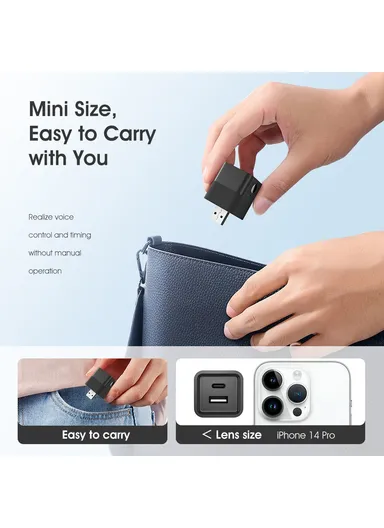 Wireless WiFi USB Power Adapter to USB+Type-C Charging Adapter Tuya Smart App Remote Control Switch MG-SPQ100 - Black