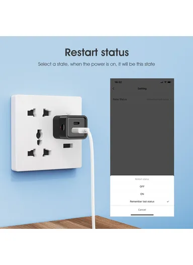 Wireless WiFi USB Power Adapter to USB+Type-C Charging Adapter Tuya Smart App Remote Control Switch MG-SPQ100 - Black