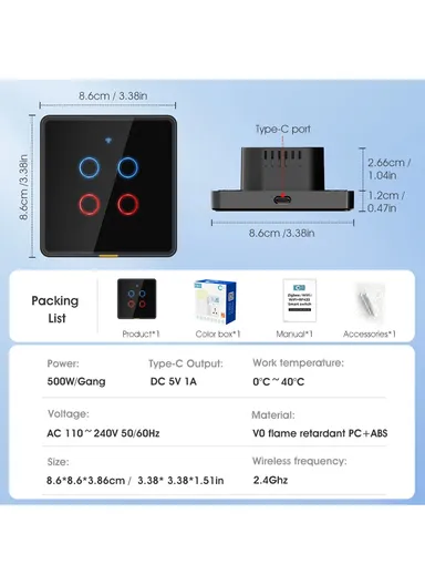 2 Gang WiFi+433 Dual Mode Touch Smart Switch Tuya APP Voice Control Wall Light Switch, EU Plug MG-KG110 - White / 2 Channel