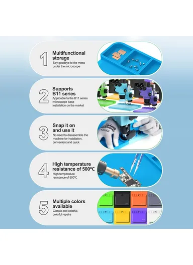Silicone Microscope Base Pad – High Temp Resistant to 500℃, Anti-Static, Non-Slip Mat with Integrated Storage &amp; Cable Management – Green