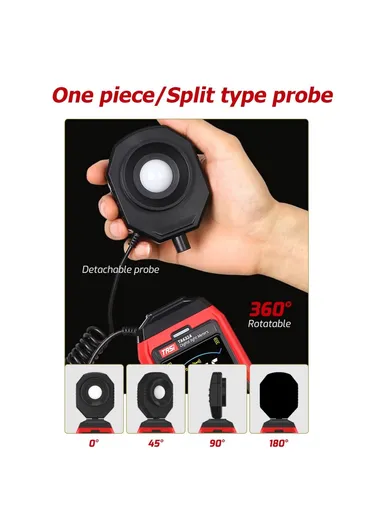 Digital Lux Meter, Handheld Light Meter with Detachable Sensor, Backlit LCD, Alarm Function, Compact Illuminometer for Home, Office &amp; Industrial Use