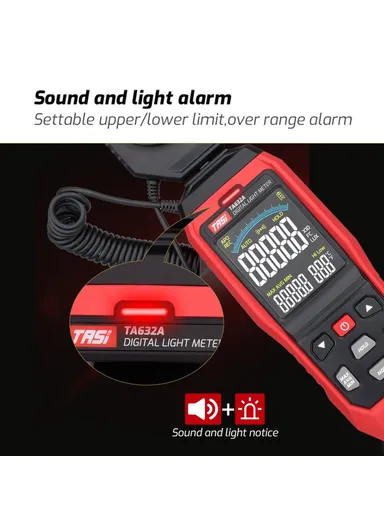 Digital Lux Meter, Handheld Light Meter with Detachable Sensor, Backlit LCD, Alarm Function, Compact Illuminometer for Home, Office &amp; Industrial Use