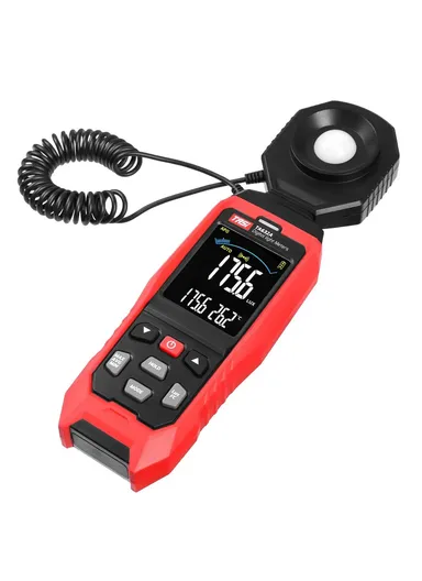 Digital Lux Meter, Handheld Light Meter with Detachable Sensor, Backlit LCD, Alarm Function, Compact Illuminometer for Home, Office &amp; Industrial Use