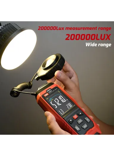 Digital Lux Meter, Handheld Light Meter with Detachable Sensor, Backlit LCD, Alarm Function, Compact Illuminometer for Home, Office &amp; Industrial Use