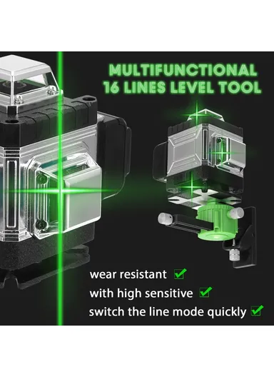 16 Lines Laser Level Green Laser Level, 3-degree Self Leveling Tool with Horizontal and Vertical Oblique Line (L13.5 x W10.5 x H12.6)cm 