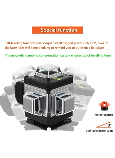 16 Lines Laser Level Green Laser Level, 3-degree Self Leveling Tool with Horizontal and Vertical Oblique Line (L13.5 x W10.5 x H12.6)cm 