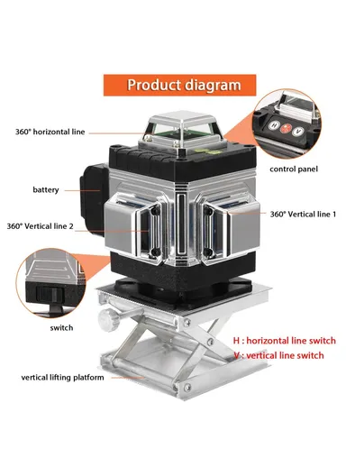 16 Lines Laser Level Green Laser Level, 3-degree Self Leveling Tool with Horizontal and Vertical Oblique Line (L13.5 x W10.5 x H12.6)cm 