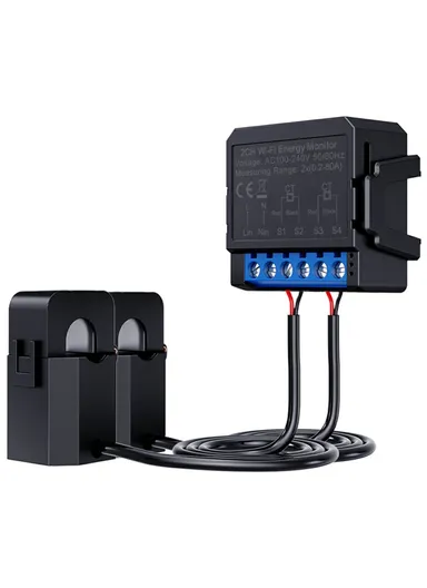 2 Channels Tuya Smart WiFi Energy Monitor 80A Current Meter Real Time Power Consumption Tracker WPM16-2 (L3.8 x W3.8 x H2.5)cm