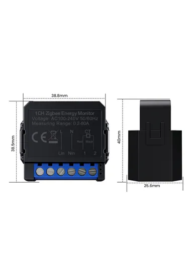 2 Channels Tuya Smart WiFi Energy Monitor 80A Current Meter Real Time Power Consumption Tracker WPM16-2 (L3.8 x W3.8 x H2.5)cm