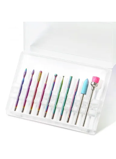 10-Pcs Nail Drill Bits Set Tungsten Steel Manicure Tools, Nail Art DIY Home Use Drill Bits Set