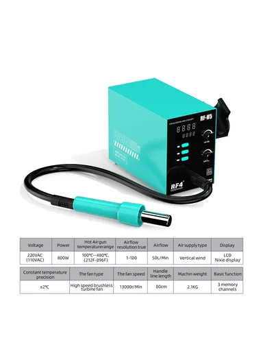 800W BGA Rework Solder Station Soldering Heat Air Gun with 5 Nozzles RF-H5 (L21 x W11 x H17)cm