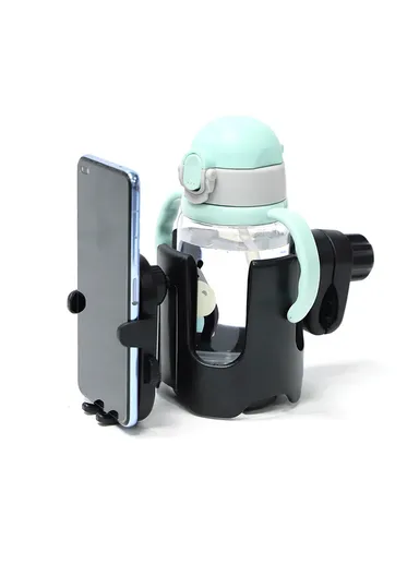 2-in-1 Baby Stroller Cup Drinks Holder with Phone Holder, Universal Cup Phone Holder Stroller, Bike, Wheelchair - Black