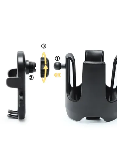 2-in-1 Baby Stroller Cup Drinks Holder with Phone Holder, Universal Cup Phone Holder Stroller, Bike, Wheelchair - Black