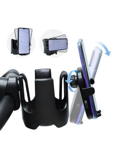 2-in-1 Baby Stroller Cup Drinks Holder with Phone Holder, Universal Cup Phone Holder Stroller, Bike, Wheelchair - Black