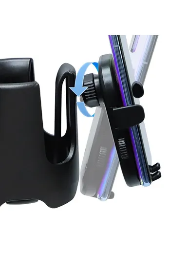 2-in-1 Baby Stroller Cup Drinks Holder with Phone Holder, Universal Cup Phone Holder Stroller, Bike, Wheelchair - Black