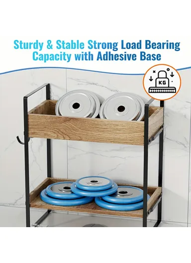2-Tier Multipurpose Over Toilet Storage Rack Bathroom Organizer Shelf with Hooks (L33 x W16.5 x H35.5)cm - White