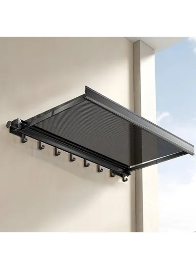 60cm Retractable Clothes Drying Rack, Multi-Use Nail Free Folding Laundry Hanger with 8 Hooks Balcony Bathroom Drying Rack (L60 x W42.5 x H8)cm - Black