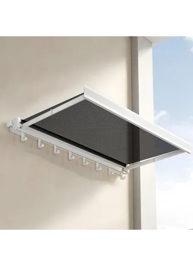 60cm Retractable Clothes Drying Rack, Multi-Use Nail Free Folding Laundry Hanger with 8 Hooks Balcony Bathroom Drying Rack (L60 x W42.5 x H8)cm - White