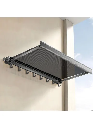 60cm Retractable Clothes Drying Rack, Multi-Use Nail Free Folding Laundry Hanger with 8 Hooks Balcony Bathroom Drying Rack (L60 x W42.5 x H8)cm - Tarnish