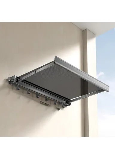 45cm Retractable Clothes Drying Rack, Multi-Use Nail Free Folding Laundry Hanger with 6 Hooks Balcony Bathroom Drying Rack (L45 x W42.5 x H8)cm - Tarnish