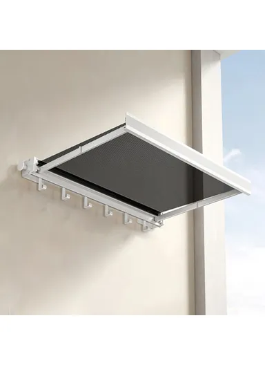 45cm Retractable Clothes Drying Rack, Multi-Use Nail Free Folding Laundry Hanger with 6 Hooks Balcony Bathroom Drying Rack (L45 x W42.5 x H8)cm - White