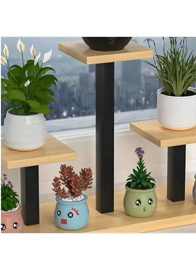 4-Tier Square Metal Flower Rack, Window Sill Plant Stand Home Decorative Accessory Rack Decor (L50 x W16 x H34)cm - White &amp; Light Walnut