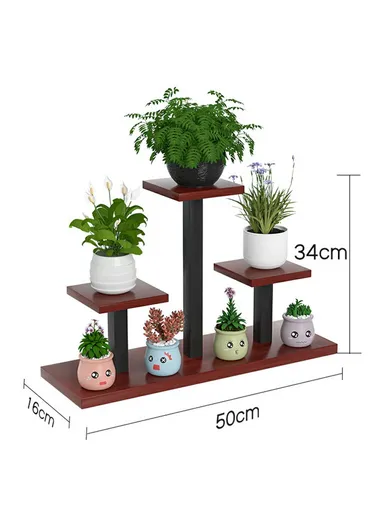 4-Tier Square Metal Flower Rack, Window Sill Plant Stand Home Decorative Accessory Rack Decor (L50 x W16 x H34)cm - White &amp; Light Walnut