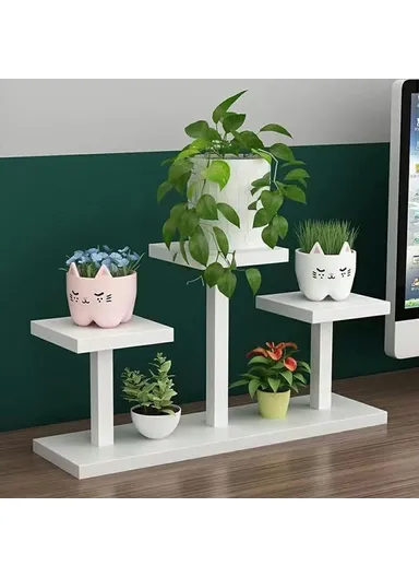 4-Tier Square Metal Flower Rack, Window Sill Plant Stand Home Decorative Accessory Rack Decor (L50 x W16 x H34)cm - White &amp; Warm White