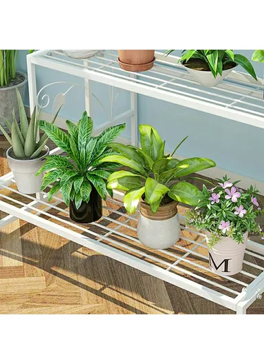 3 Tiers Iron Flower Pot Shelf Plant Organizer Stand Balcony Garden Patio JTHJ01 (L80 x W40 x H44)cm - White