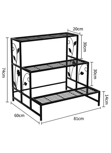 3 Tiers Iron Flower Pot Shelf Plant Organizer Stand Balcony Garden Patio JTHJ01 (L80 x W40 x H44)cm - White