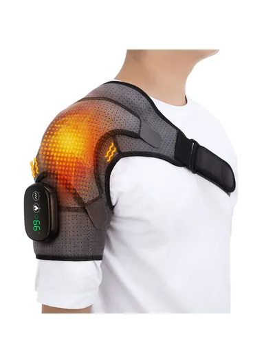 Electric Heating Shoulder Brace, LED Display Vibration Shoulder Massage Support Belt Strap Arthritis Joint Injury Pain Relief 102200 - Grey / Black