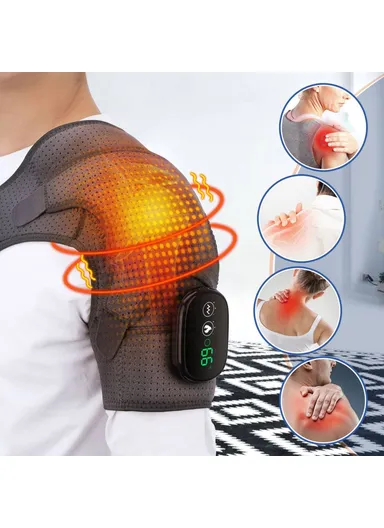 Electric Heating Shoulder Brace, LED Display Vibration Shoulder Massage Support Belt Strap Arthritis Joint Injury Pain Relief 102200 - Grey / Black