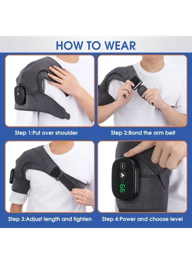 Electric Heating Shoulder Brace, LED Display Vibration Shoulder Massage Support Belt Strap Arthritis Joint Injury Pain Relief 102200 - Grey / Black