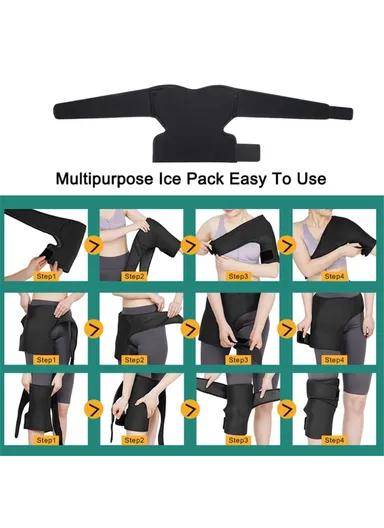 Hot Cold Compress Therapy Pack Flexible Large Gel Ice Pack Wrap for Knee Hip Surgery Back Pain Shoulder H08206 (L100 x W30)cm - Black