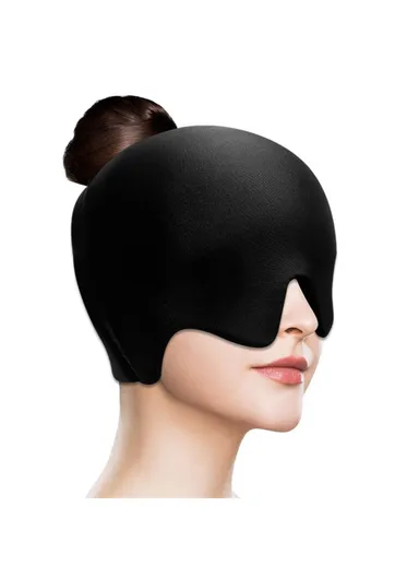 Headache Migraine Relief Hat Gel, Lycra Hot Cold Therapy Mask Cap Hollow Top Cold Compress Head Hood H08196 - Pink