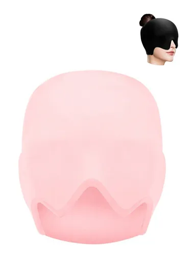 Headache Migraine Relief Hat Gel, Lycra Hot Cold Therapy Mask Cap Hollow Top Cold Compress Head Hood H08196 - Pink