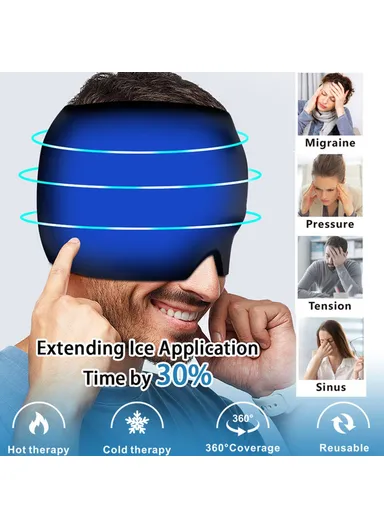 Double-Sided Medical Grade Gel Cold Compress Therapy Cap Headache Migraine Relief Hat H08187 - Blue