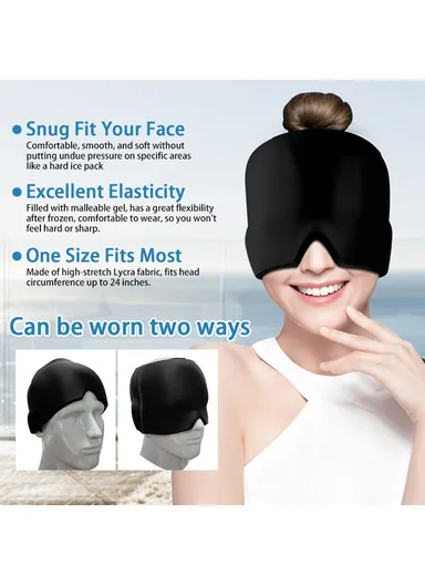 Double-Sided Medical Grade Gel Cold Compress Therapy Cap Headache Migraine Relief Hat H08187 - Blue