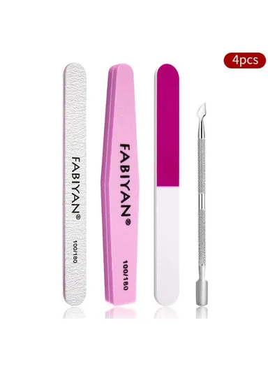 Manicure Pedicure Set Cuticle Polisher Nail Files Cleaning Tool Brush Scissors Dead Skin Remover - 4Pcs / Set