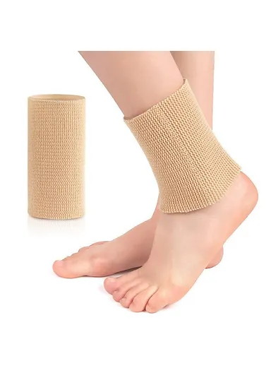 Ankle Support Brace Compression Sleeve Elastic Bandage Foot Heel Protector (W8 x H12.5 x T0.4)cm - Nude