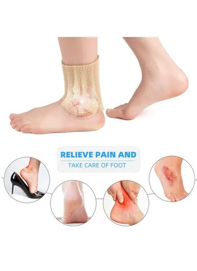 Ankle Support Brace Compression Sleeve Elastic Bandage Foot Heel Protector (W8 x H12.5 x T0.4)cm - Nude