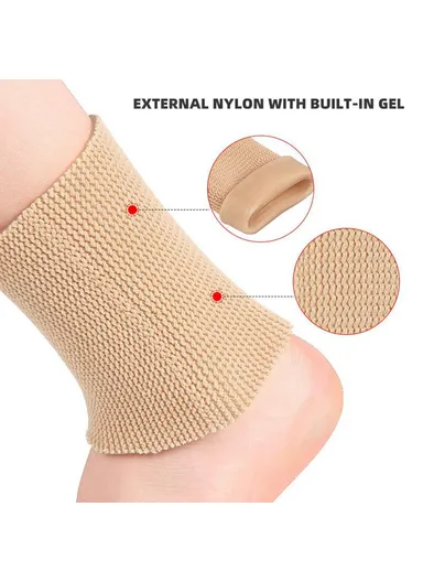Ankle Support Brace Compression Sleeve Elastic Bandage Foot Heel Protector (W8 x H12.5 x T0.4)cm - Nude