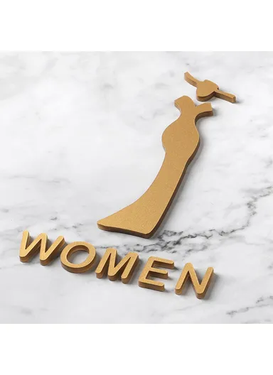 Women Acrylic Bathroom Door Sign Adhesive 3D Restroom Signage (W20 x H32)cm - Style A / Gold
