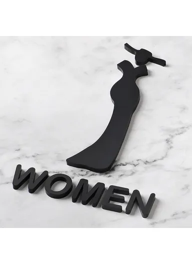 Women Acrylic Bathroom Door Sign Adhesive 3D Restroom Signage (W20 x H32)cm - Style A / Black