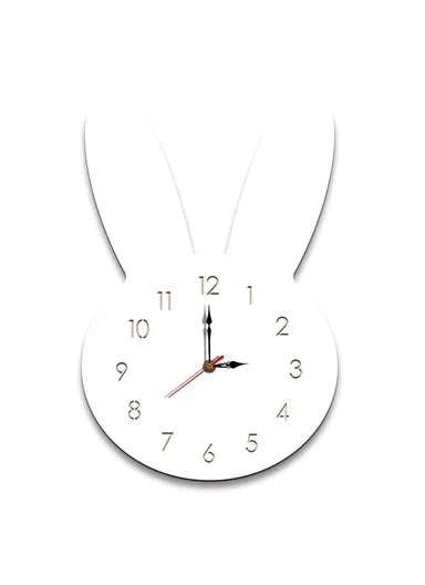 Cute Rabbit Decorative Quartz Wall Clock Battery Operated Silent Clock (D18 x H27)cm - White