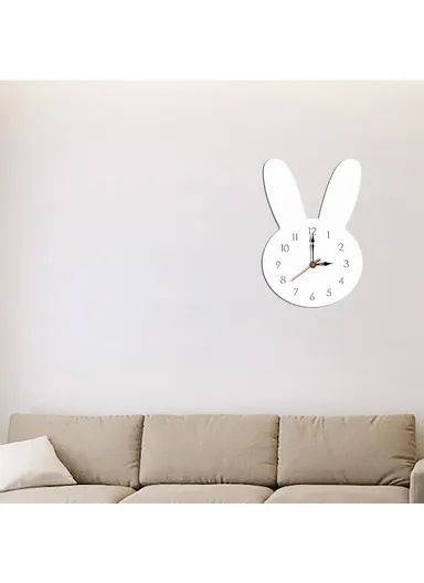 Cute Rabbit Decorative Quartz Wall Clock Battery Operated Silent Clock (D18 x H27)cm - White