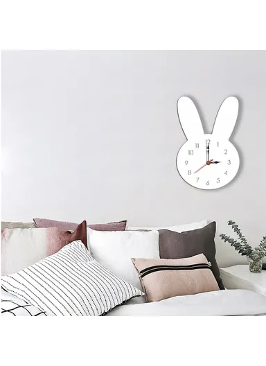 Cute Rabbit Decorative Quartz Wall Clock Battery Operated Silent Clock (D18 x H27)cm - White