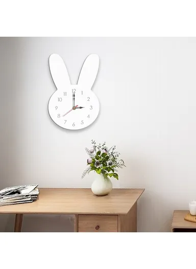 Cute Rabbit Decorative Quartz Wall Clock Battery Operated Silent Clock (D18 x H27)cm - White